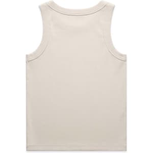 A plain beige rib tank top displayed from the back, featuring a simple design and no embellishments.