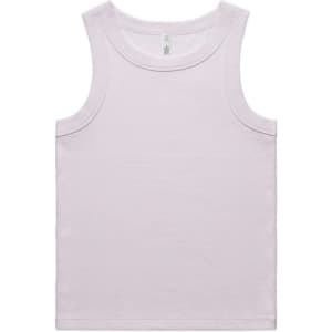 A light purple organic rib tank top with a logo. It features a classic singlet design.