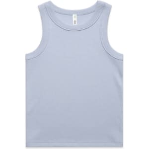 A light blue rib tank top with a classic sleeveless design. Features a branded label inside.