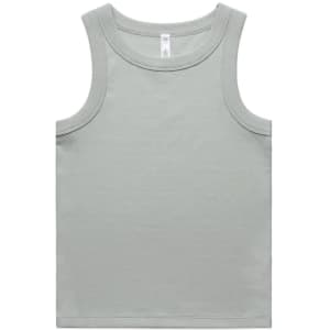 A light grey organic rib tank top with a simple design and a logo on the label.