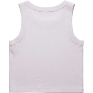 A light purple organic rib crop tank top, featuring a simple design and a logo on the back.