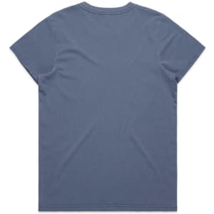 A blue T-shirt featuring a plain back design and a logo. Suitable for casual wear.