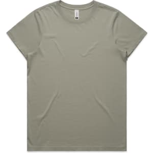 A light olive green t-shirt with a crew neckline and no visible graphics, featuring a logo.