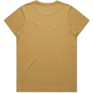 A plain, faded maple-coloured T-shirt with short sleeves and a simple back design. It features a logo.