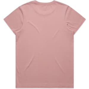 A pink t-shirt with a simple design and a subtle texture, featuring a logo on the back.