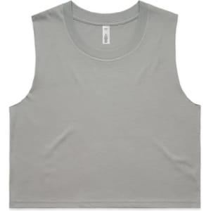 A light green crop tank top with a round neckline and a simple design, featuring a logo.