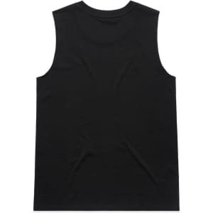 A black sleeveless tank top featuring a plain design and a logo.
