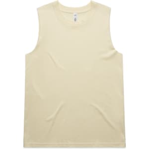 A light yellow sleeveless tank top featuring a plain design and a logo.