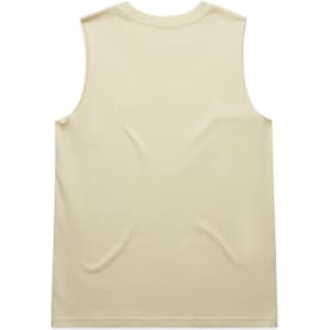 A sleeveless tank top in a soft beige colour, featuring a smooth back design and a logo.