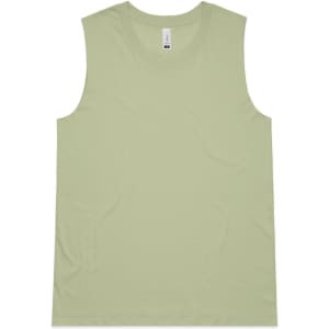 A light green singlet tank top featuring a plain design and a label at the neckline. It has a logo on the tag.