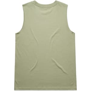 A light green sleeveless tank top with a simple design and a logo on the back.