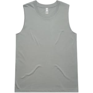 A light green singlet tank top, featuring a round neckline and no sleeves. Includes a branding logo.