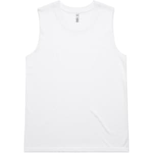 A white singlet tank top with a plain design and a small logo on the label.