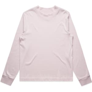 A light pink long-sleeved tee with a simple design and cuffs at the sleeves, featuring a logo.