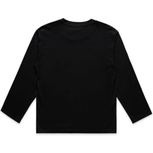 A long-sleeve black T-shirt featuring a plain back design. The shirt has a fitted silhouette and a subtle branding logo.