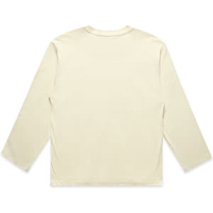 A light cream long-sleeve tee with a simple design and a small logo on the back.