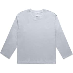 A light grey long-sleeve tee with a crew neck and a logo on the front. Suitable as a casual shirt.