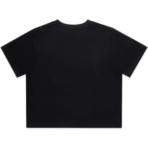 A black classic crop tee with a simple crew neck and short sleeves, featuring a branding logo.