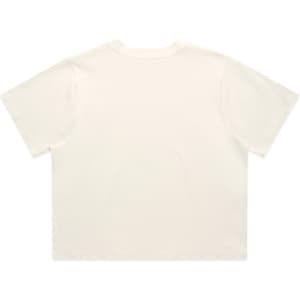 A cream-coloured crop tee with a relaxed fit, featuring a plain back and a small logo.