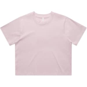 A light pink classic crop tee with short sleeves and a simple design. Features a logo on the label.