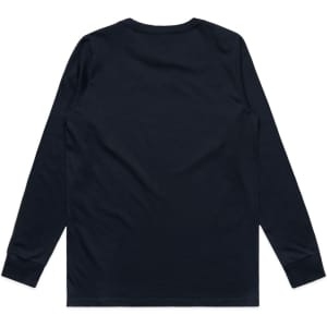 A long-sleeve T-shirt in navy blue, featuring a plain back with an unobtrusive logo.