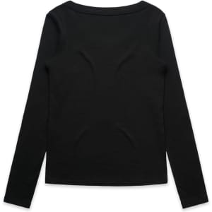 A black long-sleeve organic t-shirt featuring a simple design on the back and a logo.
