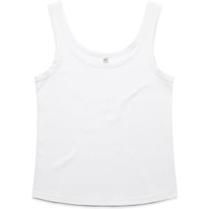 A white singlet featuring a classic design and a logo on the label.