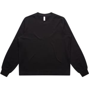 A simple long-sleeve T-shirt in black, featuring a classic crew neckline and ribbed cuffs. It has a logo.