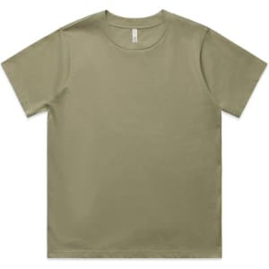 An olive green t-shirt with a classic fit, featuring a round neckline and short sleeves. It has a subtle logo.