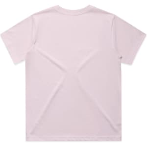 A light pink T-shirt with short sleeves and a plain back, featuring a logo.