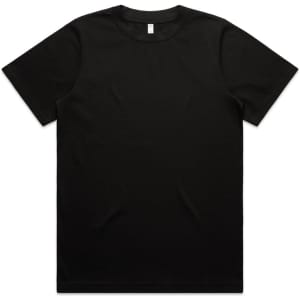 A black short-sleeve t-shirt with a crew neck and a plain design, featuring a logo on the label.
