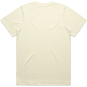A creamy beige T-shirt featuring a plain back view, made from a heavy fabric. It includes a subtle logo.