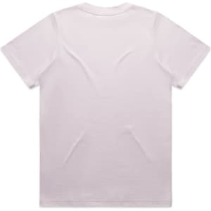 A white t-shirt with a crew neck and short sleeves, featuring a blank back without any logos or designs.
