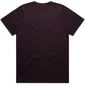 A dark brown t-shirt featuring a simple design, showcasing a plain back view. It includes a logo.