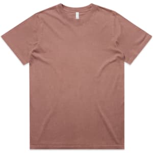 A faded pink t-shirt on a plain background, featuring a crew neck and no visible branding.