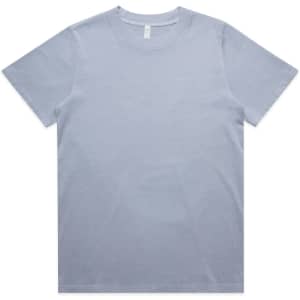 A light blue t-shirt with a crew neck and short sleeves, featuring a subtle brand logo.