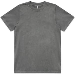 A stone wash heavy tee in a grey colour, featuring short sleeves and a circular neckline. It has a logo.