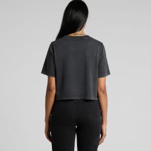 A black stone wash heavy crop tee with a back view, featuring short sleeves and a relaxed fit.