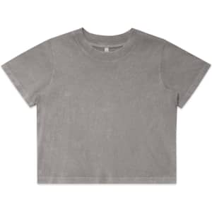 A heavy crop tee in stone wash grey with a classic crew neckline and short sleeves. It features a simple design without embellishments.
