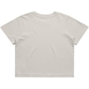 A heavy faded crop tee in a light beige colour, featuring a plain back. The shirt has a relaxed fit.