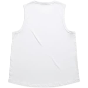 A plain white tank top with a rounded hem and no visible branding. The back view of the singlet is displayed.