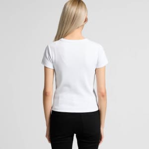 A white organic rib t-shirt with a fitted cut, viewed from the back. It features a plain design and a small logo.