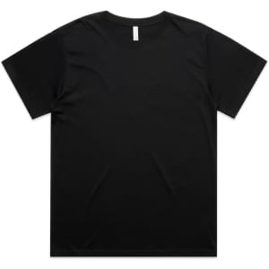 A black boyfriend tee featuring a simple design and a crew neck. The shirt has a branding label inside the collar.