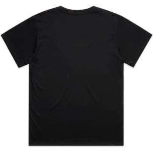 A black boyfriend tee featuring a relaxed fit and a seamless back design. It includes a logo on the fabric.