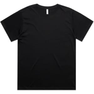 A black boyfriend tee features a classic crew neck and short sleeves, with a plain design and a logo on the label.