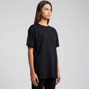 A black t-shirt with a loose fit, featuring short sleeves and a crew neckline. The shirt has a simple design.