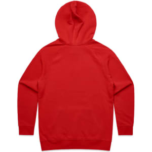 A red hoodie with a hood and long sleeves. The back is plain with no visible logos or designs.