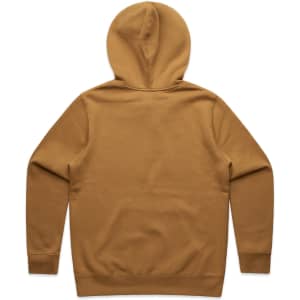 A hooded jumper in a rich tan colour with a simple design and no visible logos or branding.
