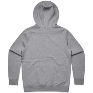 A grey hoodie with a spacious hood and long sleeves, featuring a back view design.