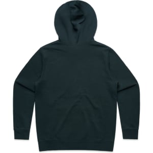 A dark green hoodie with a spacious hood and long sleeves, featuring a plain back without any graphics or text.